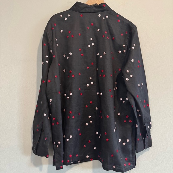 Anne Carson Button Up Shirt Long Sleeve Embroidered Floral Linen Cottagecore 2X - Picture 2 of 4